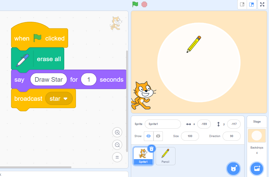 Drawing star in Scratch3.0