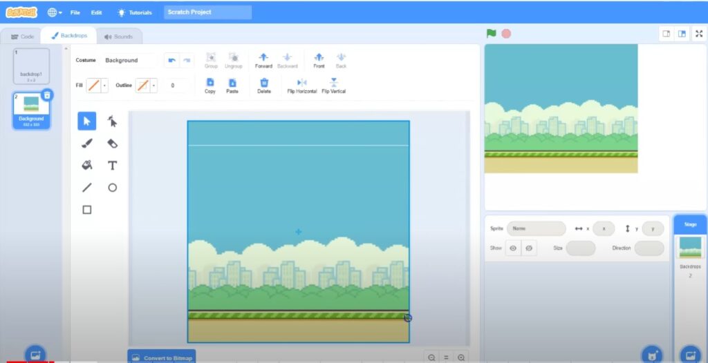 Screen Scrolling in Flappy Bird using Scratch