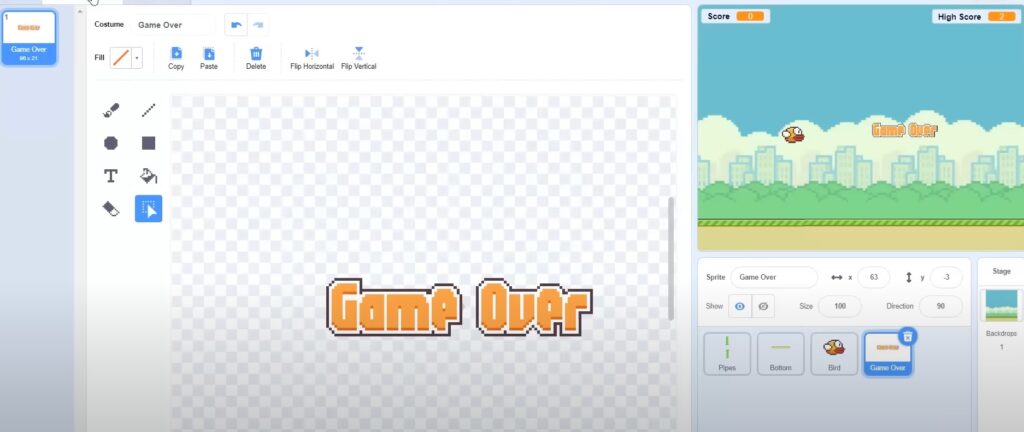 Screen Scrolling in Flappy Bird using Scratch
